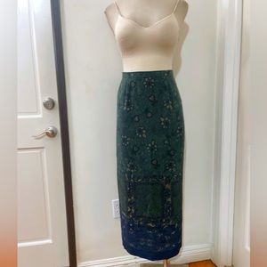 NORTON Design Green Brown Floral Paisley Long Straight Maxi Skirt 12